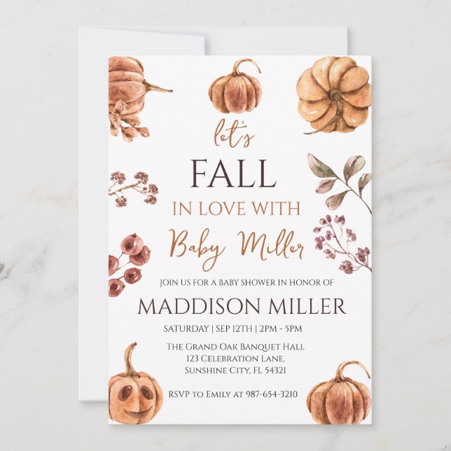 Fall in Love with Baby,Pumpkin Baby Shower Invitation (Front)