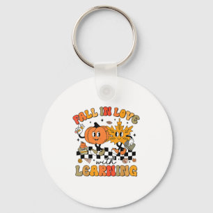 Fall In Love With Learning Autumn Pumpkin Teacher  Keychain