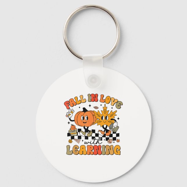 Fall In Love With Learning Autumn Pumpkin Teacher  Keychain (Front)