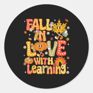 Fall In Love With Learning Autumn Thanksgiving Pum Classic Round Sticker