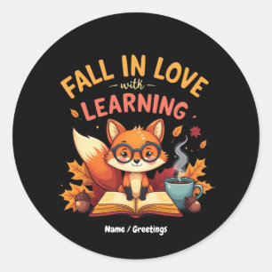 Fall in Love with Learning Funny Halloween Design  Classic Round Sticker