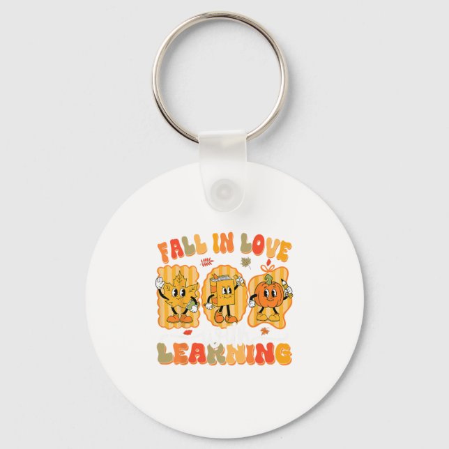 Fall In Love With Learning Funny Teacher Autumn Pu Keychain (Front)