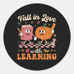 Fall In Love With Learning Retro Halloween Teacher Classic Round Sticker