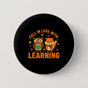 Fall In Love With Learning Vintage Owl And Hamster 2 Inch Round Button