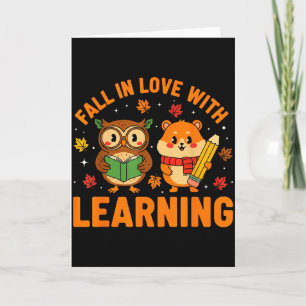 Fall In Love With Learning Vintage Owl And Hamster Card