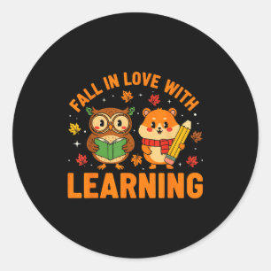 Fall In Love With Learning Vintage Owl And Hamster Classic Round Sticker