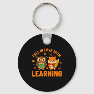 Fall In Love With Learning Vintage Owl And Hamster Keychain
