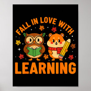 Fall In Love With Learning Vintage Owl And Hamster Poster