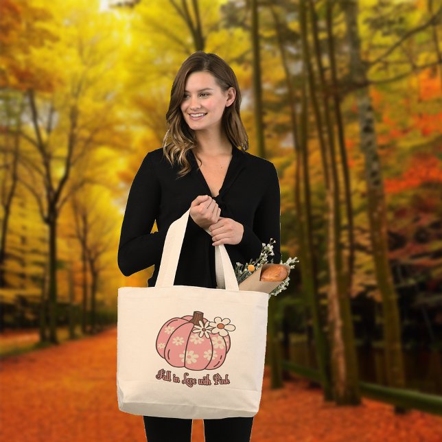 Fall In Love with Pink Fall Gifts Large Tote Bag (Creator Uploaded)