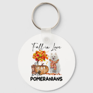 Fall In Love With Pomeranians Fall Pumpkin Thanksg Keychain