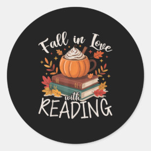 Fall In Love With Reading Autumn Librarian Cute Bo Classic Round Sticker