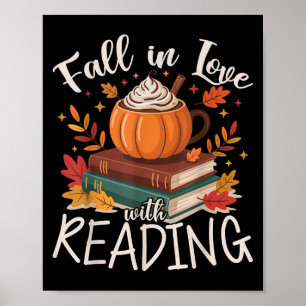 Fall In Love With Reading Autumn Librarian Cute Bo Poster