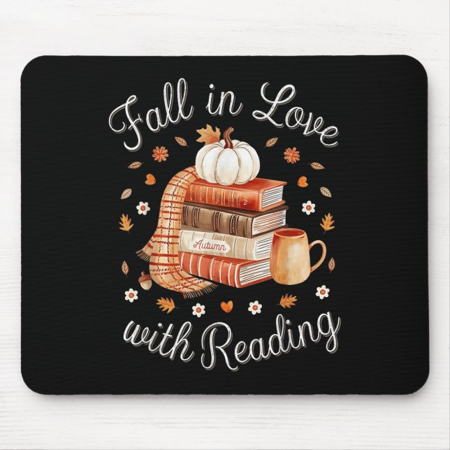 Fall In Love With Reading Book Autumn Pumpkins And Mouse Pad (Front)