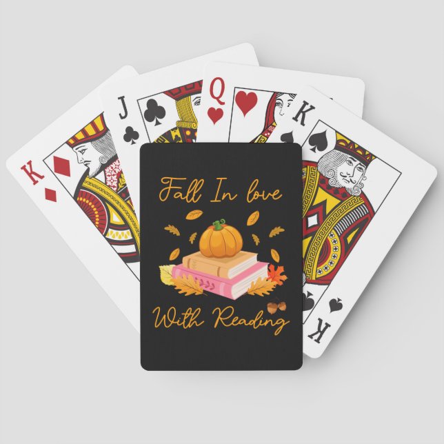 Fall In Love With Reading Book Autumn Pumpkins Playing Cards (Back)
