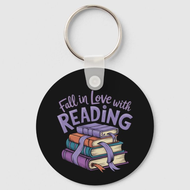 Fall in Love with Reading Cozy Books Autumn Vibes Keychain (Front)
