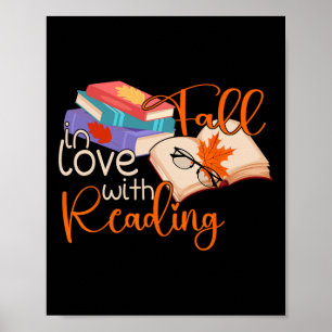 Fall In Love With Reading Fall Leaves Autumn Thank Poster