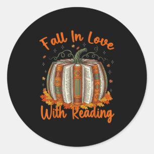 Fall In Love With Reading Pumpkin Autumn Librarian Classic Round Sticker