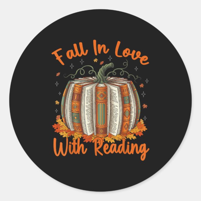 Fall In Love With Reading Pumpkin Autumn Librarian Classic Round Sticker (Front)
