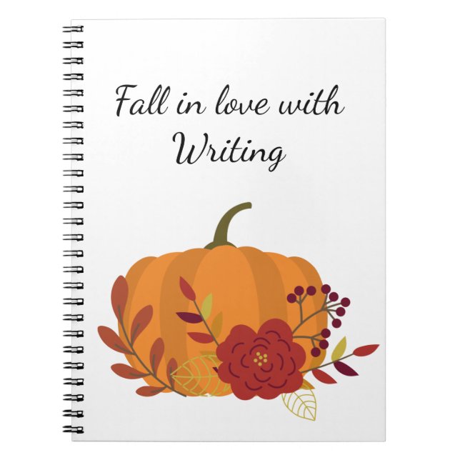 Fall In Love With Writing Pumpkin with Flowers Notebook (Front)