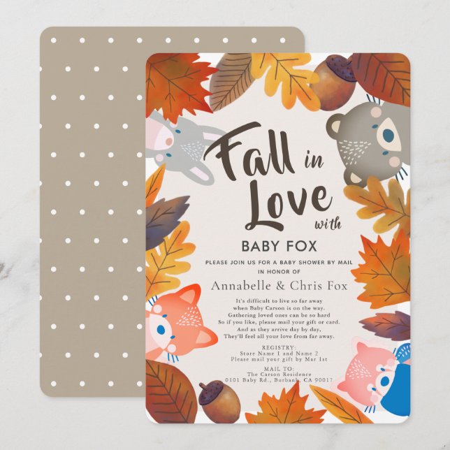 Fall in Love Woodland Animals Brown Shower by Mail Invitation (Front/Back)