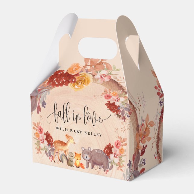 Fall in Love Woodland Animals, Rustic Baby Shower Favor Box (Front Side)