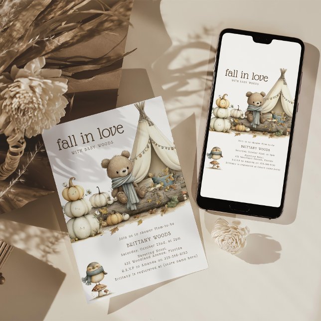 Fall In Love Woodland Bear Baby Shower Invitation (Creator Uploaded)