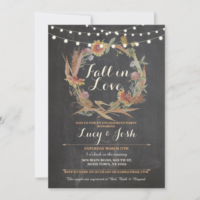 Fall in Love Wreath Fall Engagement Floral Invite (Front)
