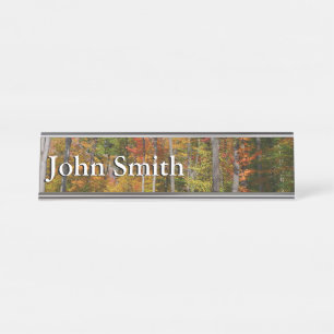 Fall in the Forest Colourful Autumn Photography Desk Name Plate