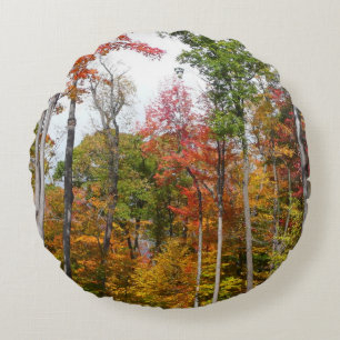 Fall in the Forest Colourful Autumn Photography Round Pillow