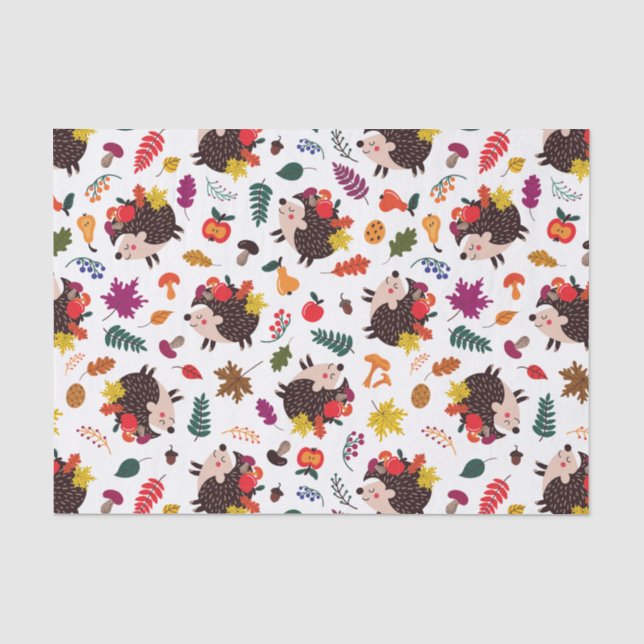 Fall in the Forest Cute Hedgehog with Fruit Tissue Paper (Front)