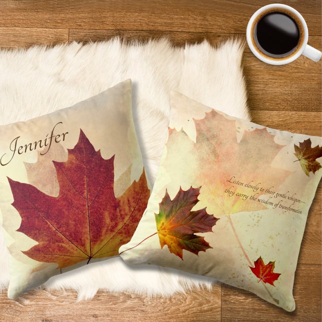 Fall Inspirational Quote Personalized Maple Leaf Throw Pillow (Creator Uploaded)