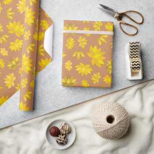 Fall-Inspired Golden Flowers for Autumn Seamless Wrapping Paper