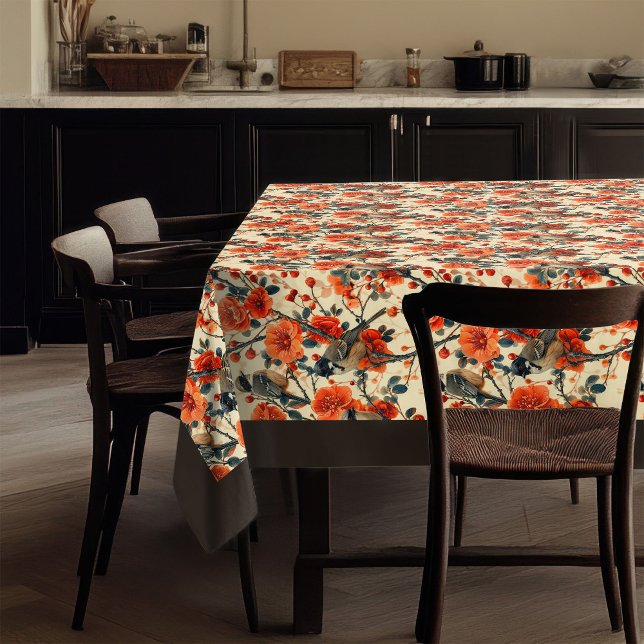 Fall-Inspired Tablecloth with Birds Garden Blooms (Fall-Inspired Tablecloth with Birds Garden Blooms)