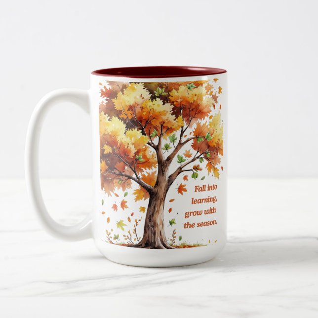Fall Into Learning – Inspirational Autumn Two-Tone Coffee Mug (Left)