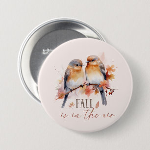 Fall Is In The Air – Cute Birds & Autumn Leaves 3 Inch Round Button