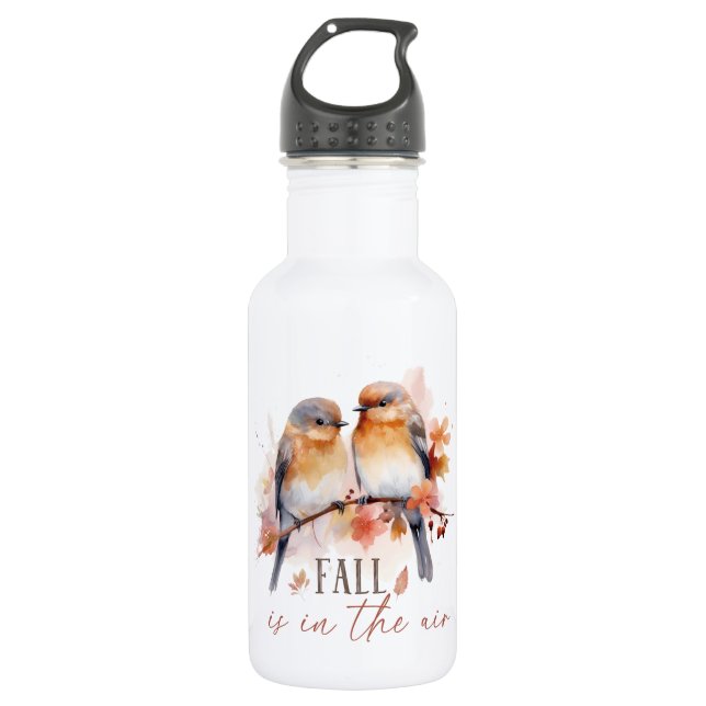 Fall Is In The Air – Cute Birds & Autumn Leaves 532 Ml Water Bottle (Front)