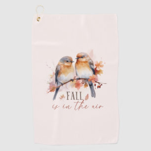 Fall Is In The Air – Cute Birds & Autumn Leaves Golf Towel