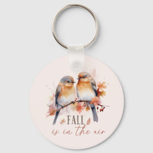 Fall Is In The Air – Cute Birds & Autumn Leaves Keychain