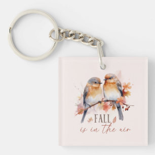 Fall Is In The Air – Cute Birds & Autumn Leaves Keychain