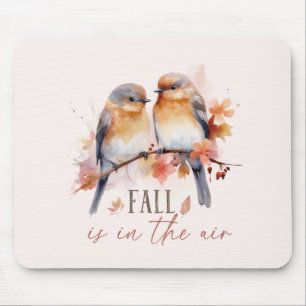 Fall Is In The Air – Cute Birds & Autumn Leaves Mouse Pad