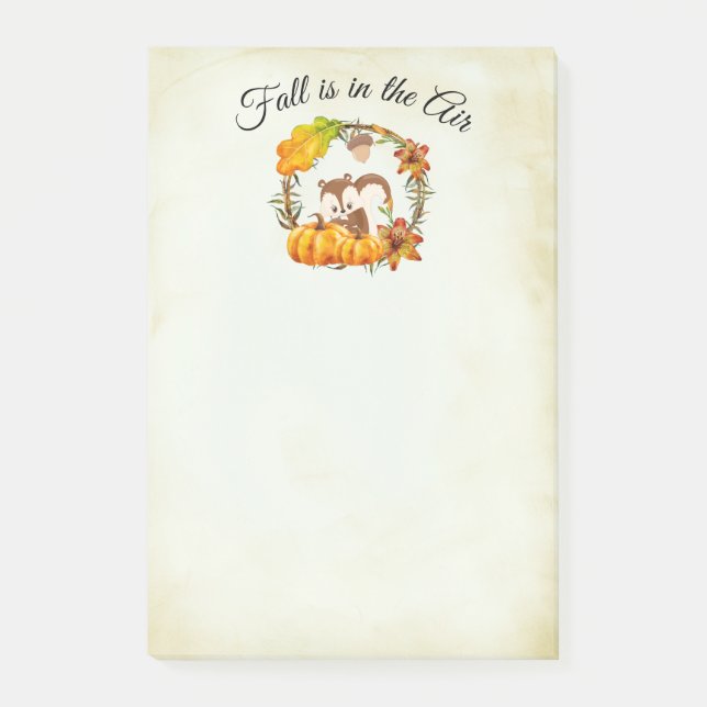 Fall is in the Air Squirrel & Pumpkins Post-it Notes (Front)