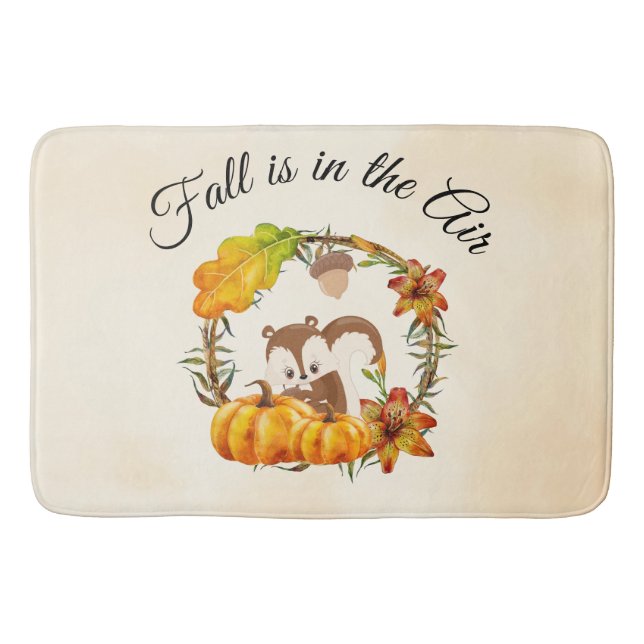 Fall is in the Air Typography with Squirrel Bath Mat (Front)