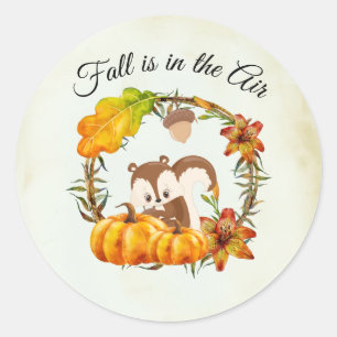 Fall is in the Air Typography with Squirrel Classic Round Sticker
