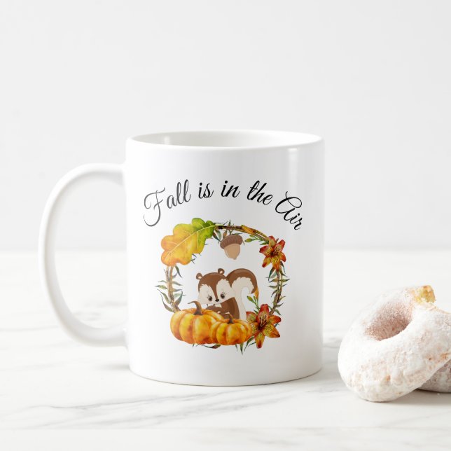 Fall is in the Air Typography with Squirrel Coffee Mug (With Donut)
