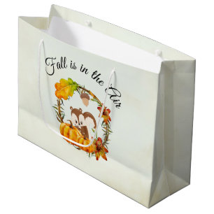 Fall is in the Air Typography with Squirrel Large Gift Bag