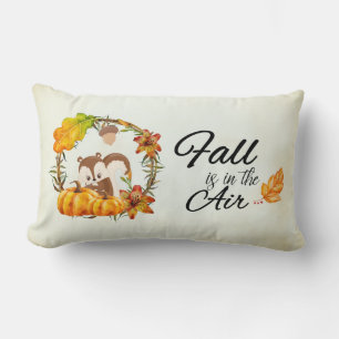 Fall is in the Air Typography with Squirrel Lumbar Pillow