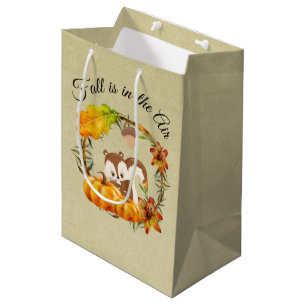 Fall is in the Air Typography with Squirrel Medium Gift Bag