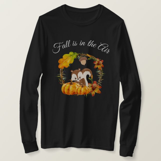 Fall is in the Air Typography with Squirrel T-Shirt (Design Front)