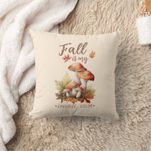 Fall Is My Favourite Colour – Mushrooms & Leaves Throw Pillow