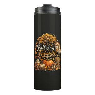 Fall is My Favourite Cozy Autumn Pumpkins Leaves Thermal Tumbler